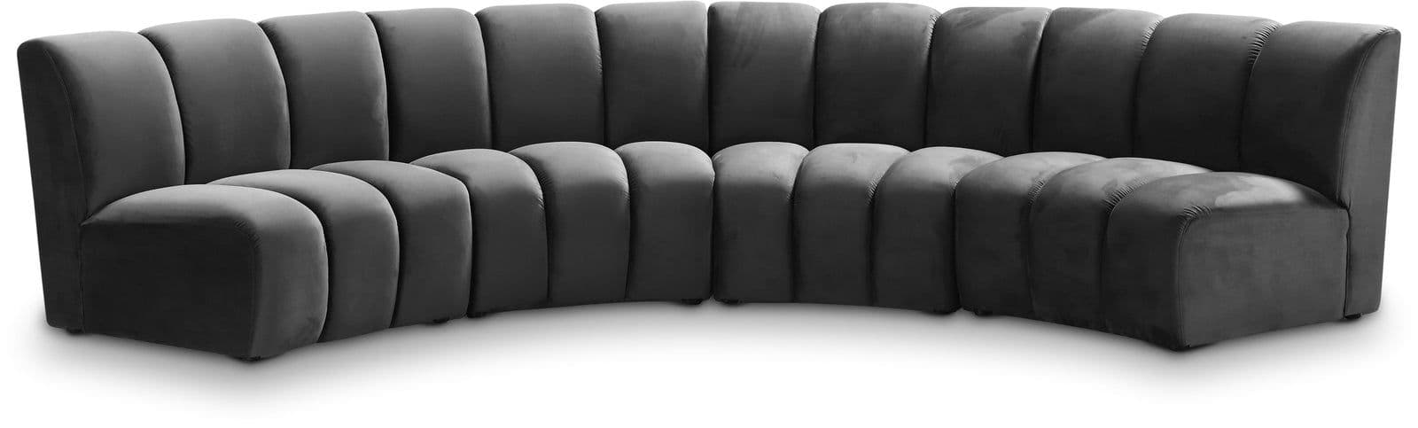Isolde 148" Grey Velvet Upholstered Sectional, 4-Piece