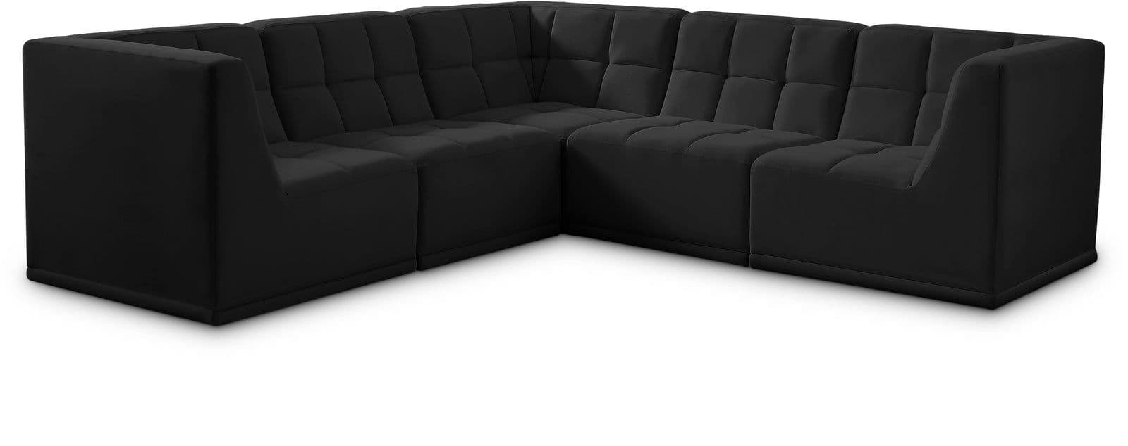 Jolie 98" Black Velvet Upholstered Sectional, 5-Piece