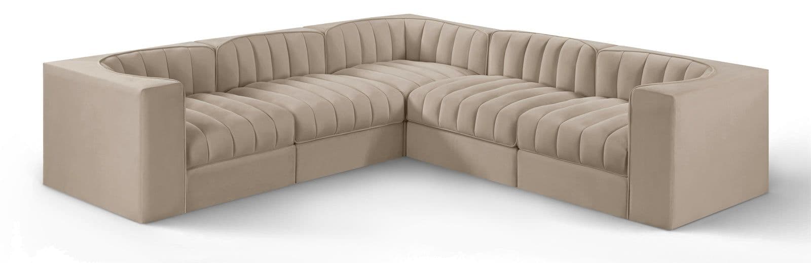 Talia Beige Velvet Performance Fabric Upholstered Sectional, 5-Piece (Style 2)