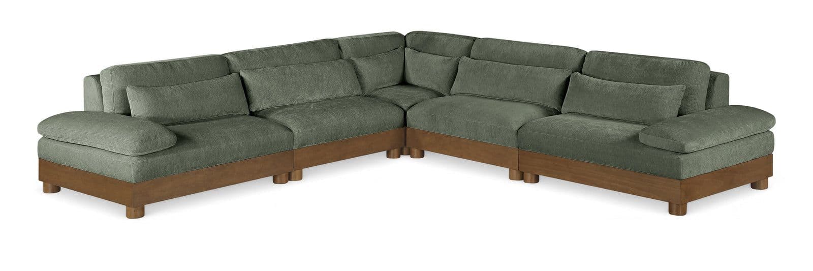 Kira 127.75" Green Chenille Fabric Upholstered Sectional, 5-Piece