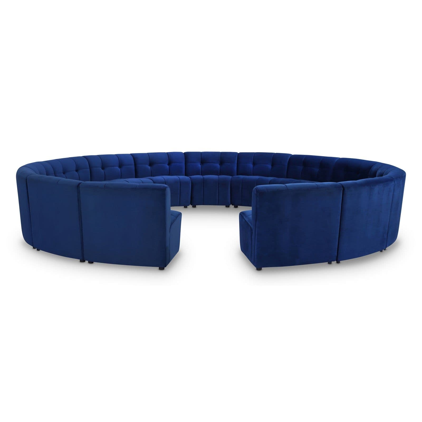 Kira 177.5" Navy Velvet Upholstered Sectional, 15-Piece