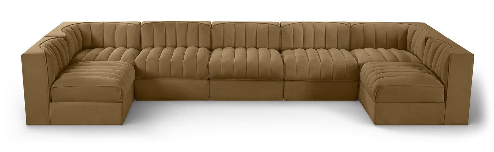Talia Saddle Velvet Performance Fabric Upholstered Sectional, 7-Piece (Style 2)