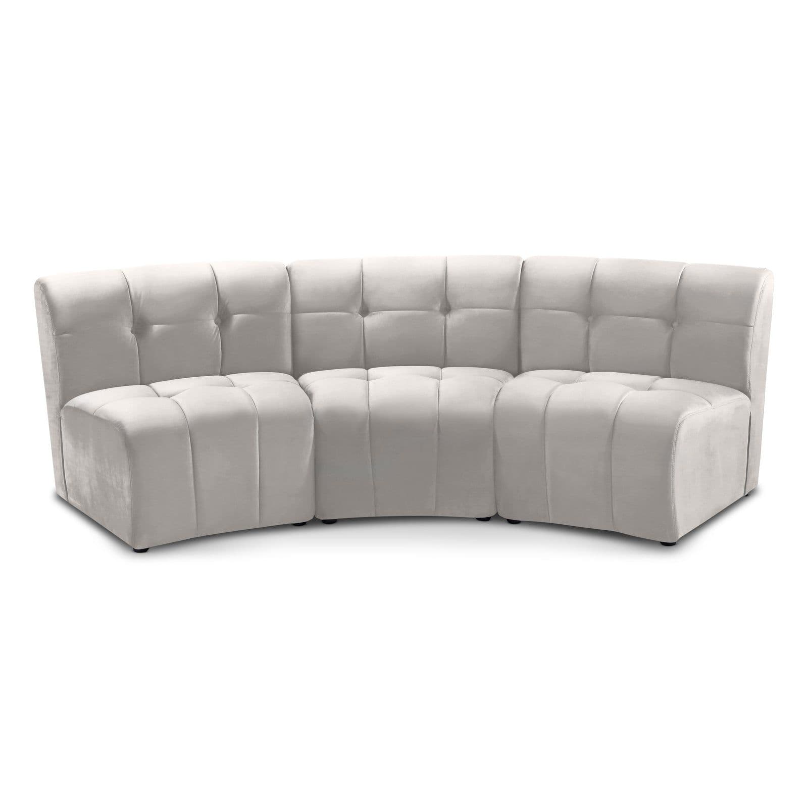 Kira 94" Cream Velvet Upholstered Sectional, 3-Piece