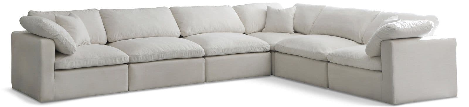 Selene 140" Cream Velvet Upholstered Standard Comfort Sectional, 6-Piece