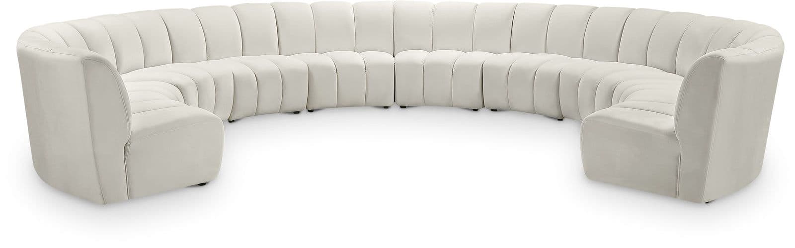 Isolde 178" Cream Velvet Upholstered Sectional, 10-Piece