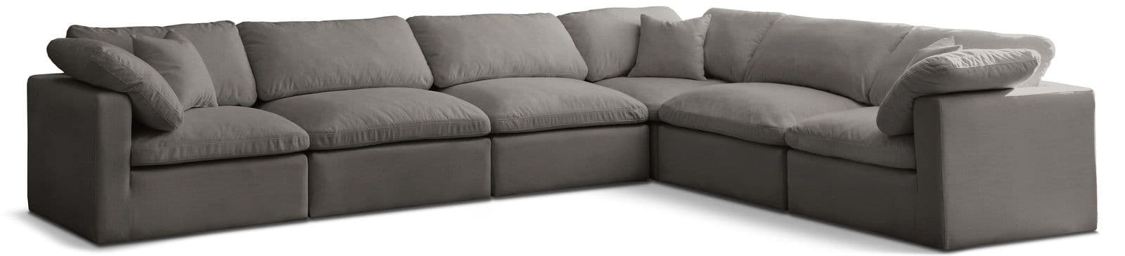 Selene 140" Grey Velvet Upholstered Standard Comfort Sectional, 6-Piece