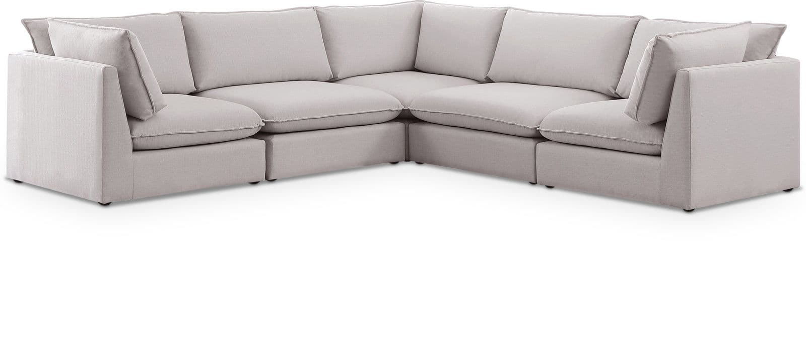 Linden 120" Beige Linen Textured Fabric Upholstered Sectional, 5-Piece (Style 2)