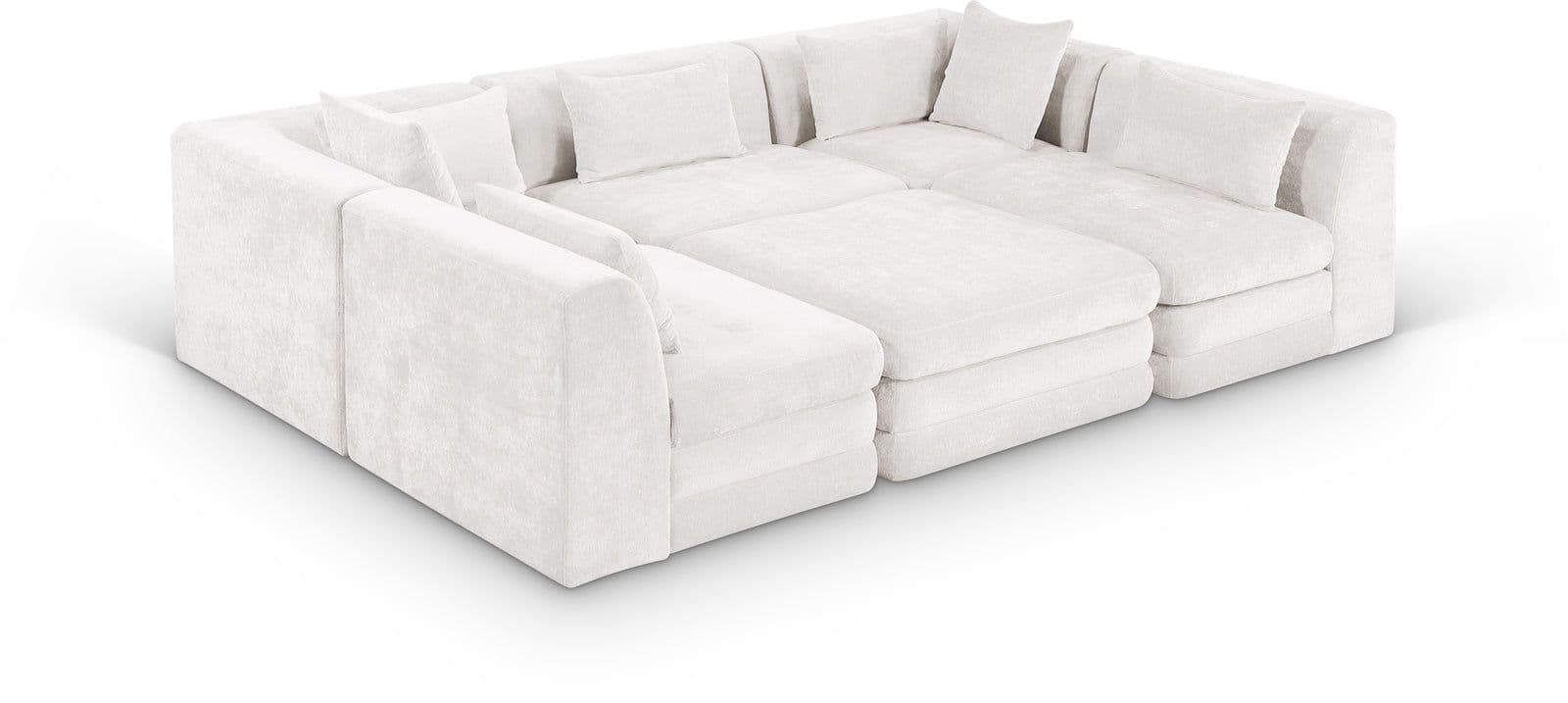 Willow 114" Cream Chenille Fabric Upholstered 6Pc. Sectional, 6-Piece