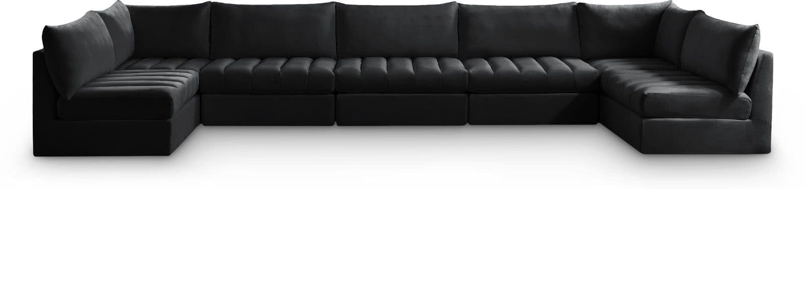 Rowan 177" Black Velvet Upholstered Sectional, 7-Piece
