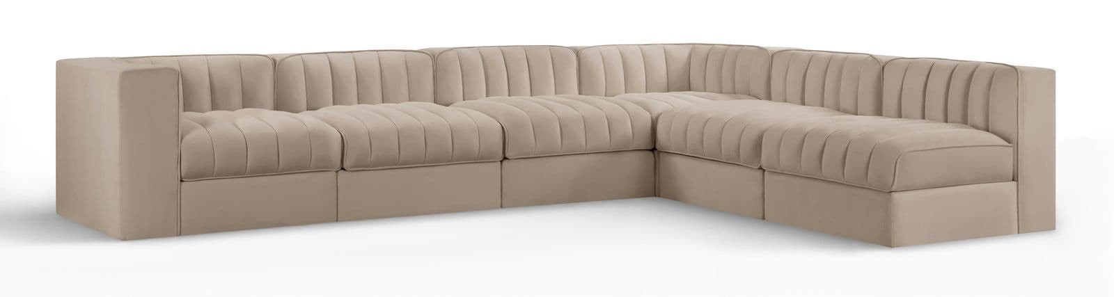 Talia Beige Velvet Performance Fabric Upholstered Sectional, 6-Piece (Style 2)