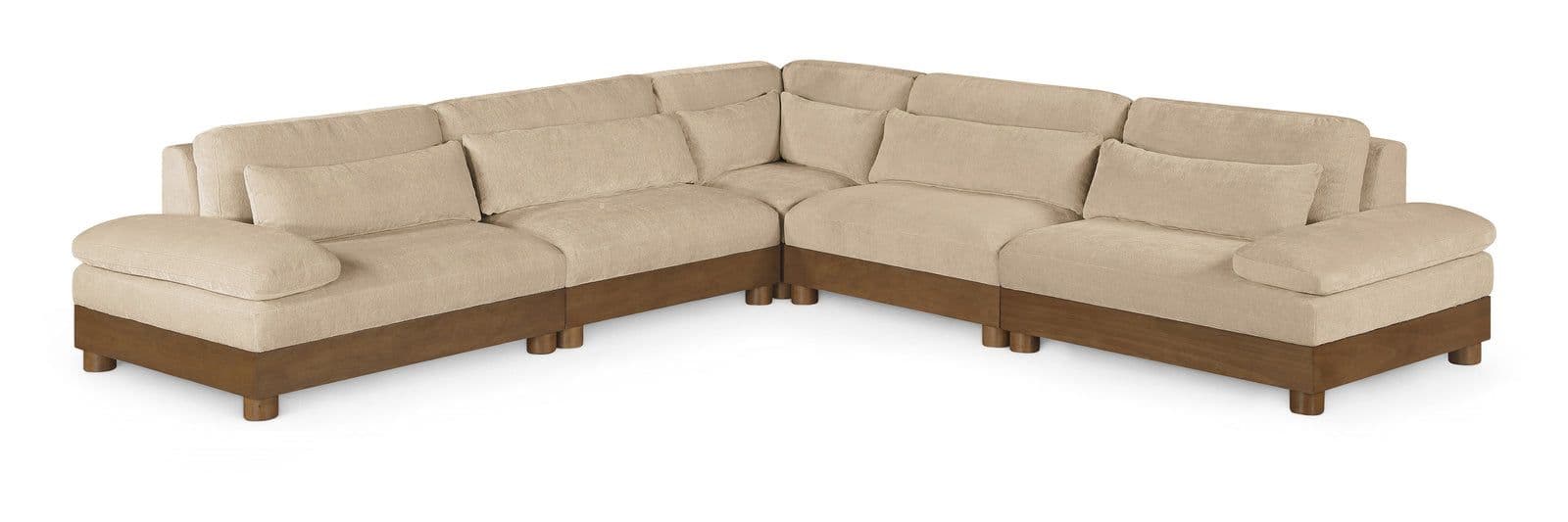 Kira 127.75" Beige Chenille Fabric Upholstered Sectional, 5-Piece