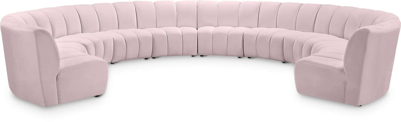 Isolde 178" Pink Velvet Upholstered Sectional, 10-Piece