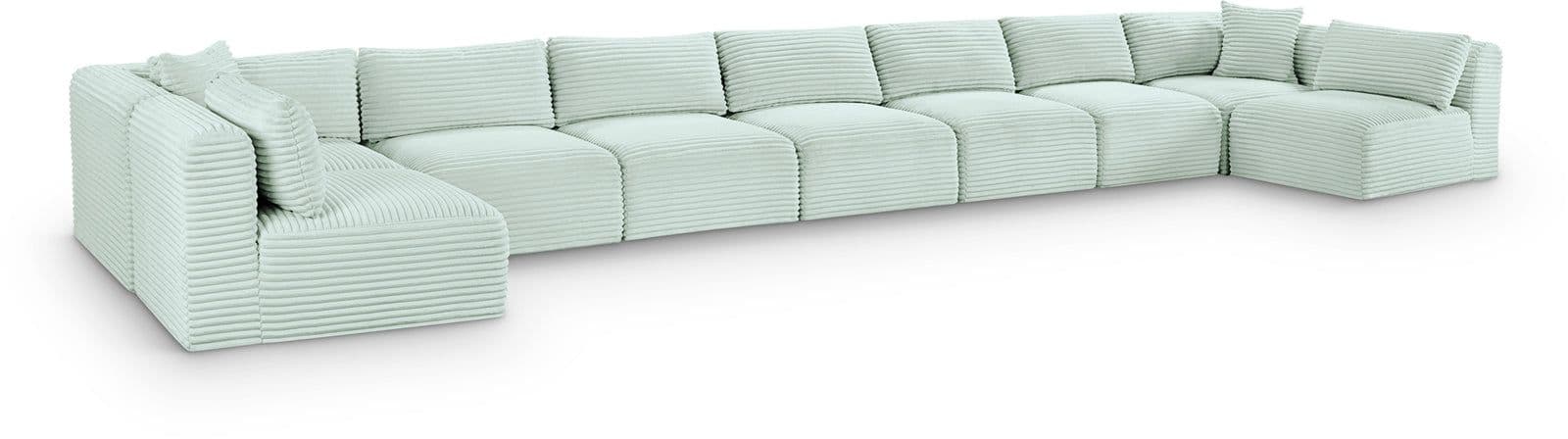 Faye 233" Mint Corduroy Performance Fabric Upholstered Sectional, 9-Piece