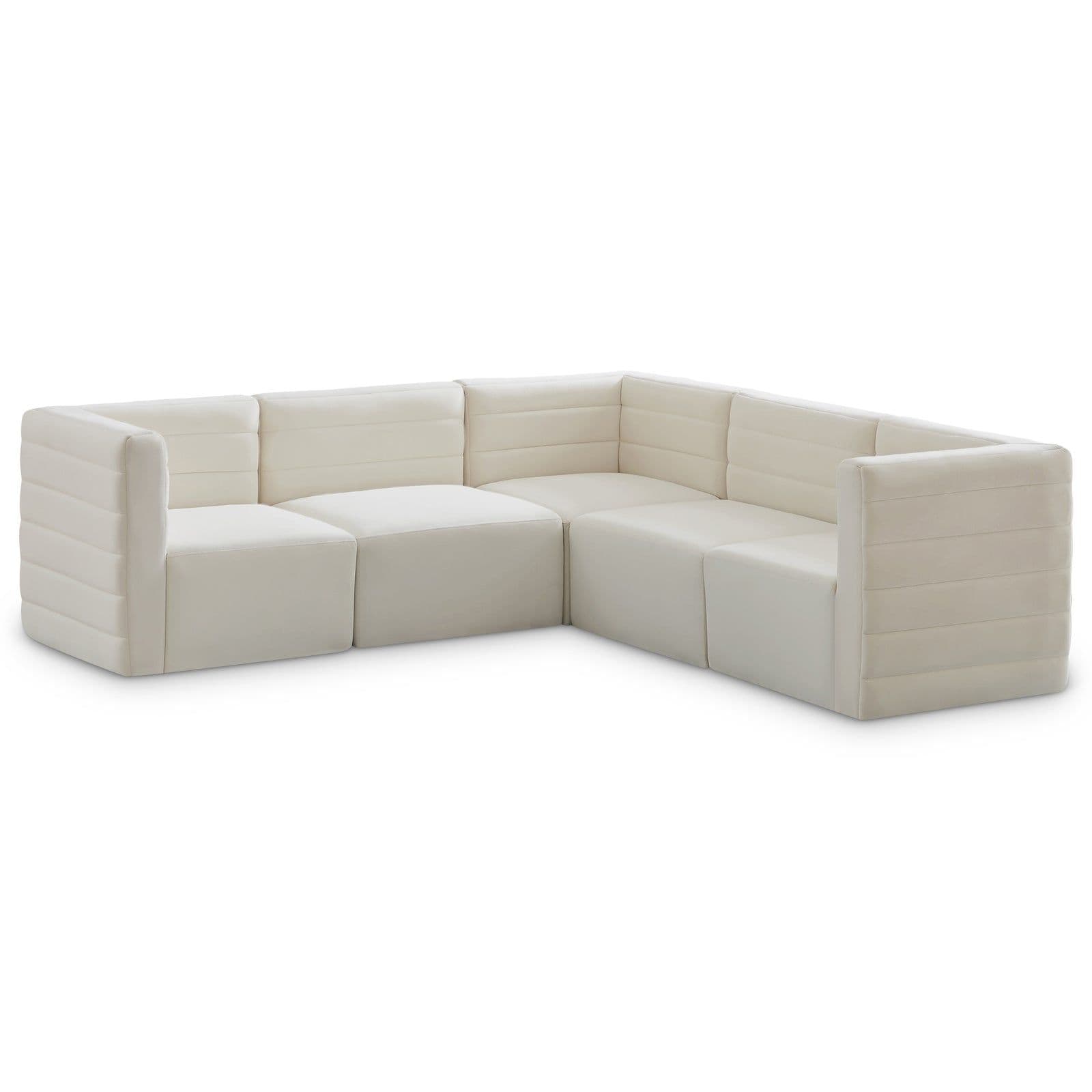 Opal 95" Cream Velvet Upholstered Comfort Sectional, 5-Piece