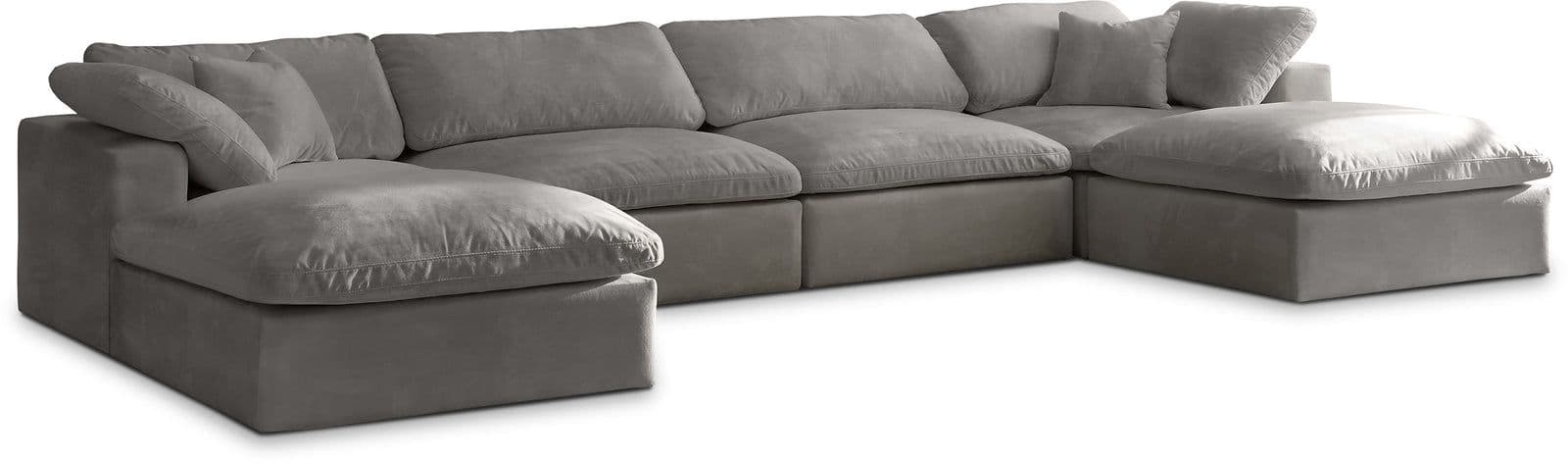 Florence 158" Grey Velvet Upholstered Overstuffed Fiber Filled Comfort Sectional, 6-Piece (Style 2)
