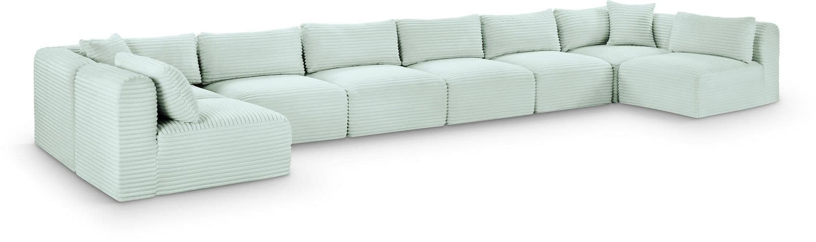 Faye 202" Mint Corduroy Performance Fabric Upholstered Sectional, 8-Piece
