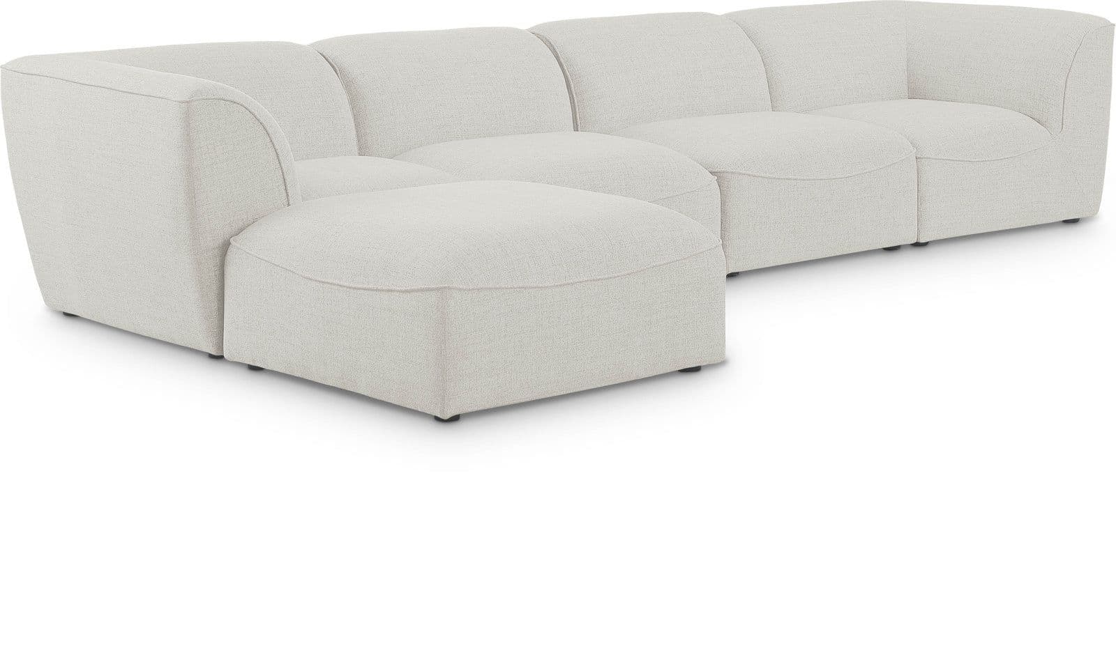 Greer 142" Cream Linen Textured Fabric Upholstered Sectional, 5-Piece