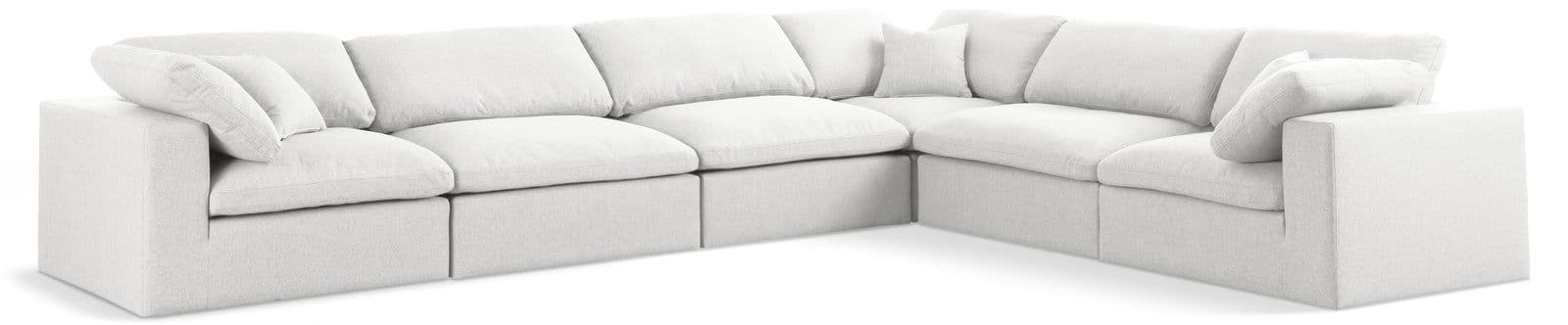 Camden 158" Cream Linen Textured Fabric Upholstered Deluxe Comfort Sectional, 6-Piece
