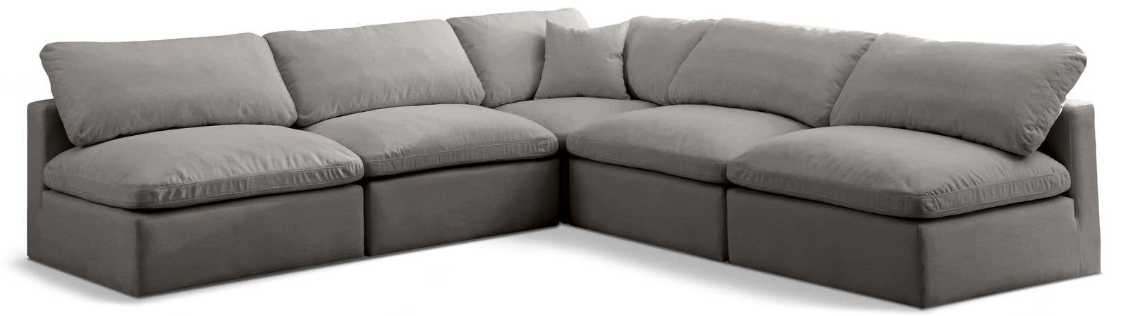 Selene 105" Grey Velvet Upholstered Standard Comfort Sectional, 5-Piece