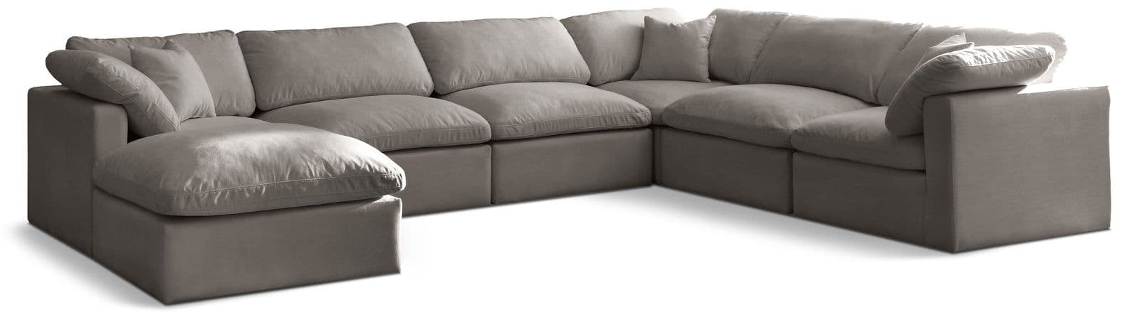 Selene 140" Grey Velvet Upholstered Standard Comfort Sectional, 7-Piece