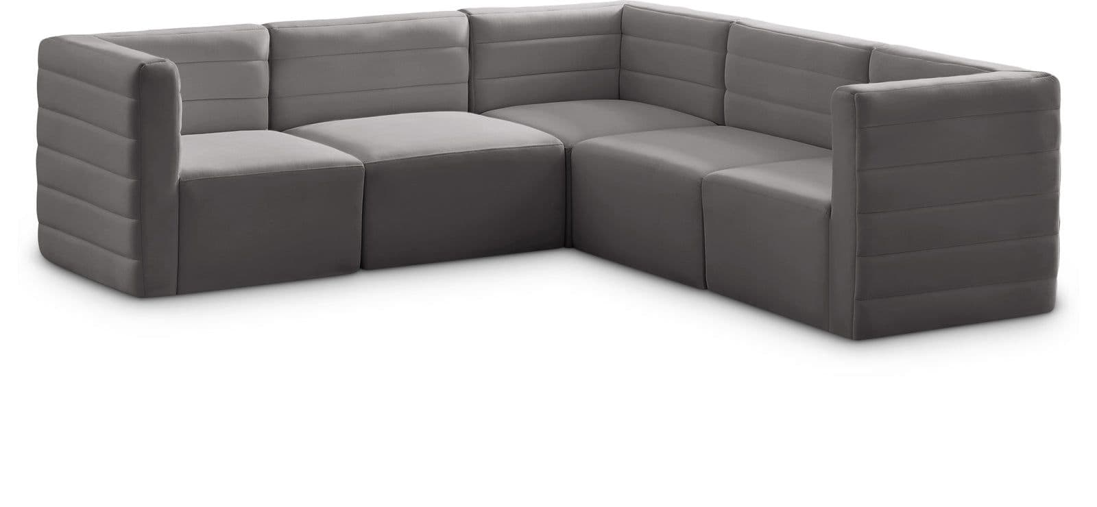 Opal 95" Grey Velvet Upholstered Comfort Sectional, 5-Piece
