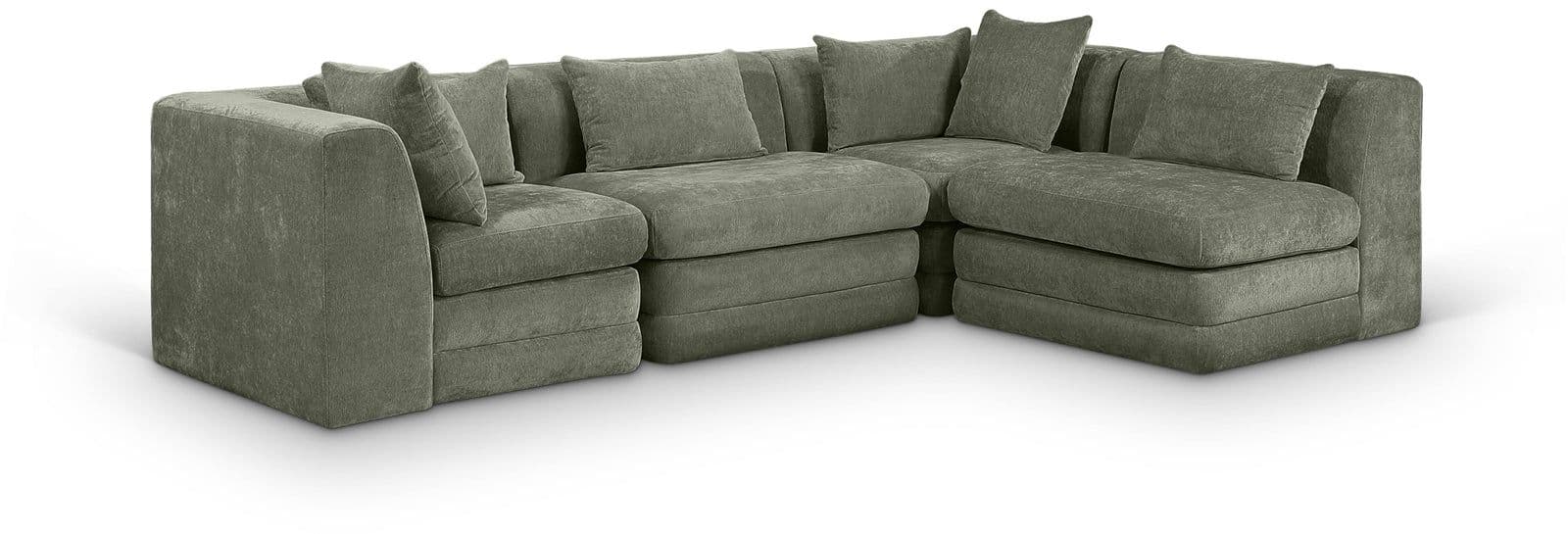 Willow 114" Green Chenille Fabric Upholstered 4Pc. Sectional, 4-Piece (Style 2)