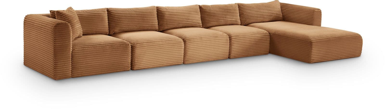 Faye 176" Saddle Corduroy Performance Fabric Upholstered Sectional, 5-Piece