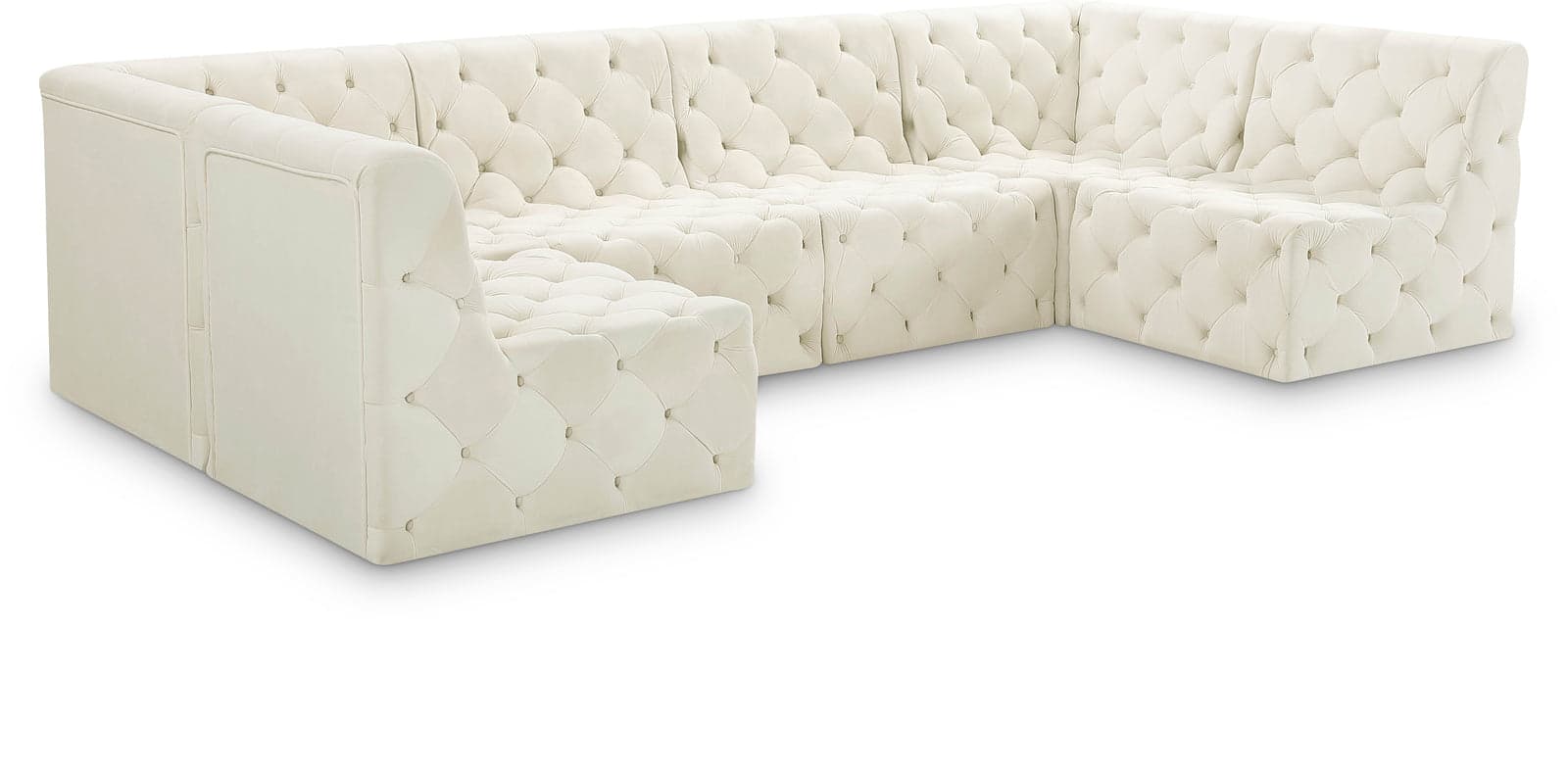 Faye 128" Cream Velvet Upholstered Sectional, 6-Piece (Style 2) — Vista 1 (1/3)