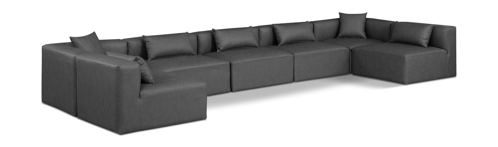 Farrah 180" Charcoal Vegan Leather Upholstered Sectional, 7-Piece — View 1 (1/3)