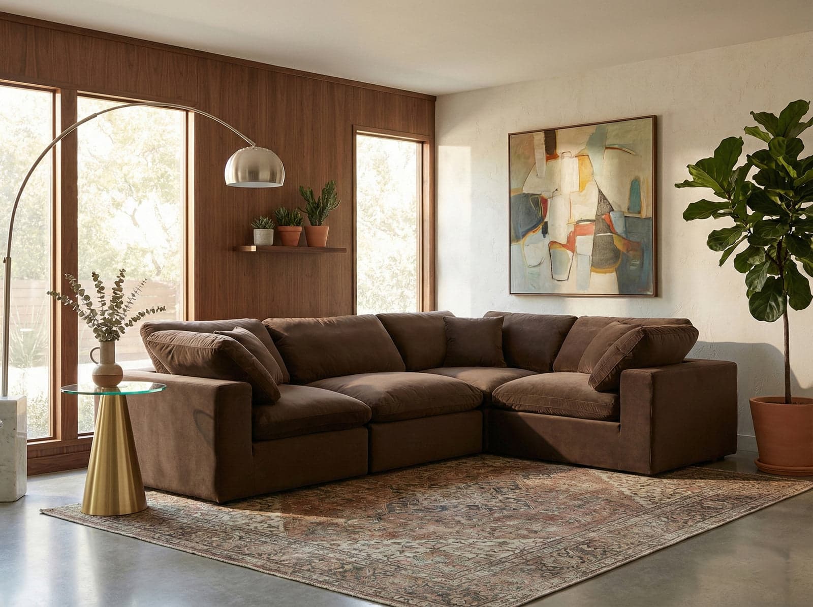 Farrah 119" Brown Velvet Upholstered Sectional, 4-Piece (Style 3) — Vista 1 (1/3)