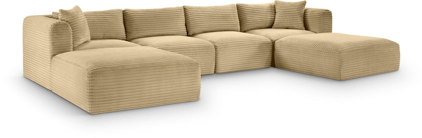 Faye 140" Camel Corduroy Performance Fabric Upholstered Sectional, 6-Piece (Style 4) — View 1 (1/3)