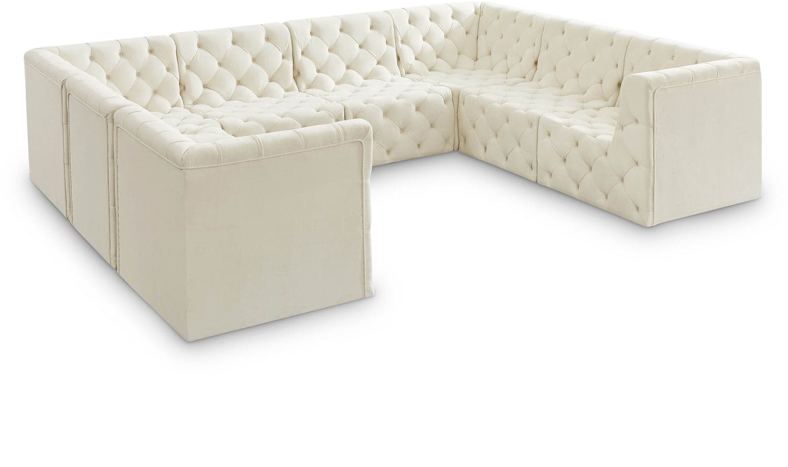 Faye 128" Cream Velvet Upholstered Sectional, 8-Piece — View 1 (1/3)
