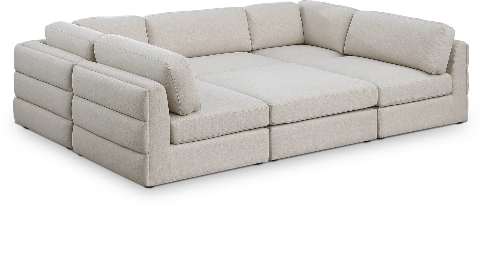 Celeste 114" Beige Linen Textured Fabric Upholstered Sectional, 6-Piece — View 1 (1/3)