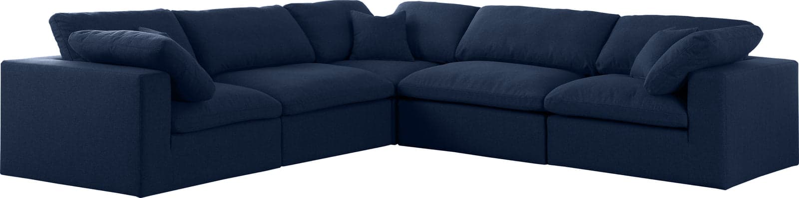 Camden 119" Navy Linen Textured Fabric Upholstered Deluxe Comfort Sectional, 5-Piece — Vista 1 (1/3)