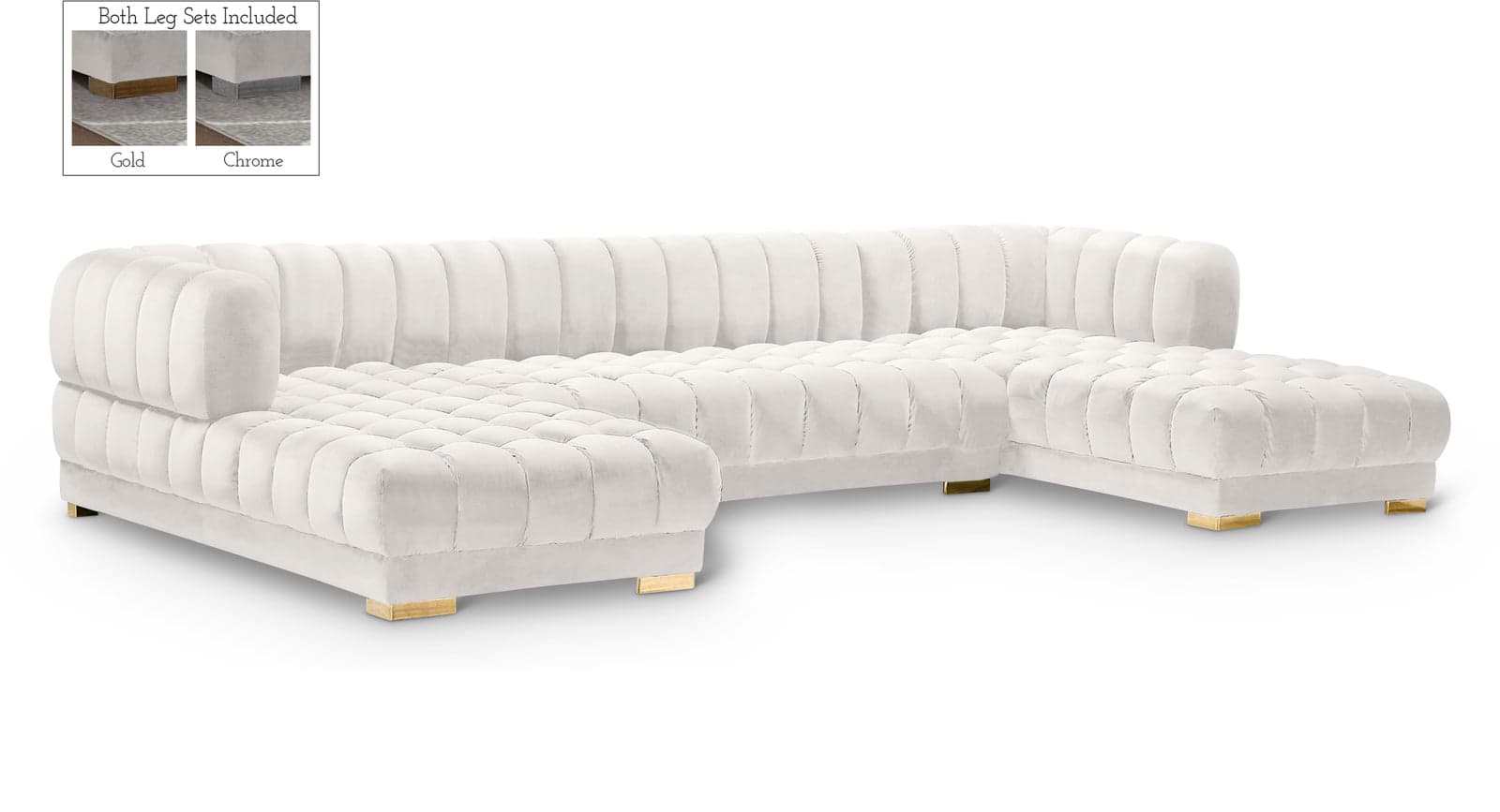 Darcy 143" Cream Velvet Upholstered Sectional, 3-Piece — Vista 1 (1/3)