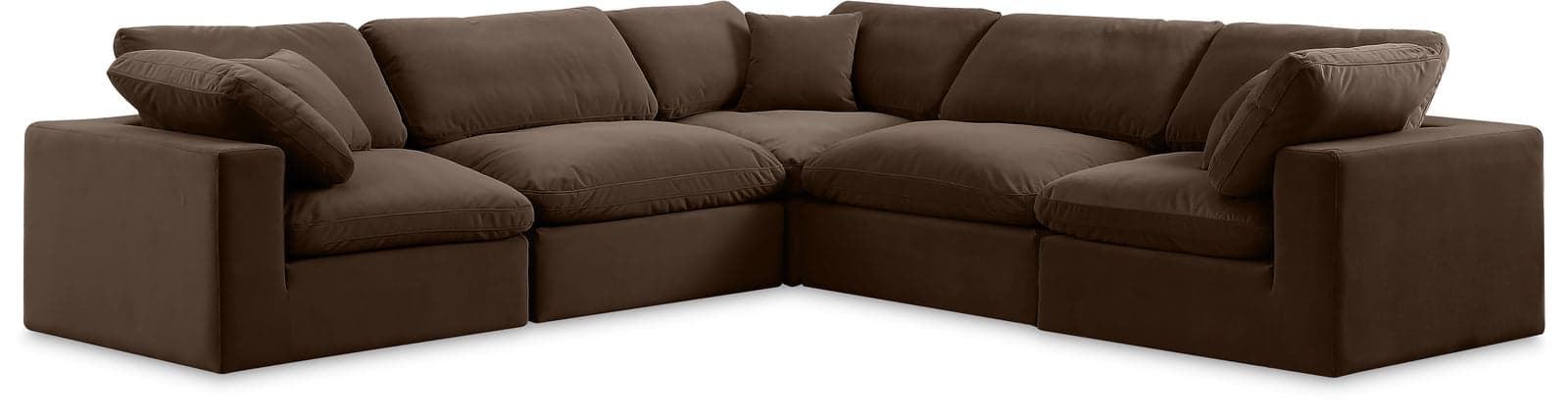 Farrah 119" Brown Velvet Upholstered Sectional, 5-Piece — View 1 (1/3)
