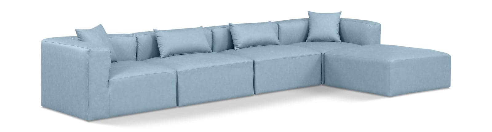 Farrah 144" Light Blue Vegan Leather Upholstered Sectional, 5-Piece — View 1 (1/3)