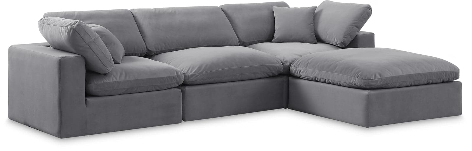Farrah 119" Grey Velvet Upholstered Sectional, 4-Piece — Vista 1 (1/3)