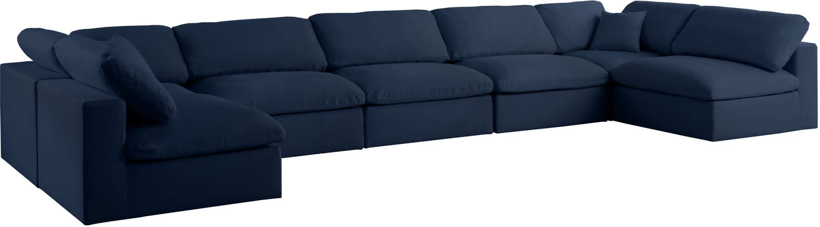 Camden 197" Navy Linen Textured Fabric Upholstered Deluxe Comfort Sectional, 7-Piece — Vista 1 (1/3)