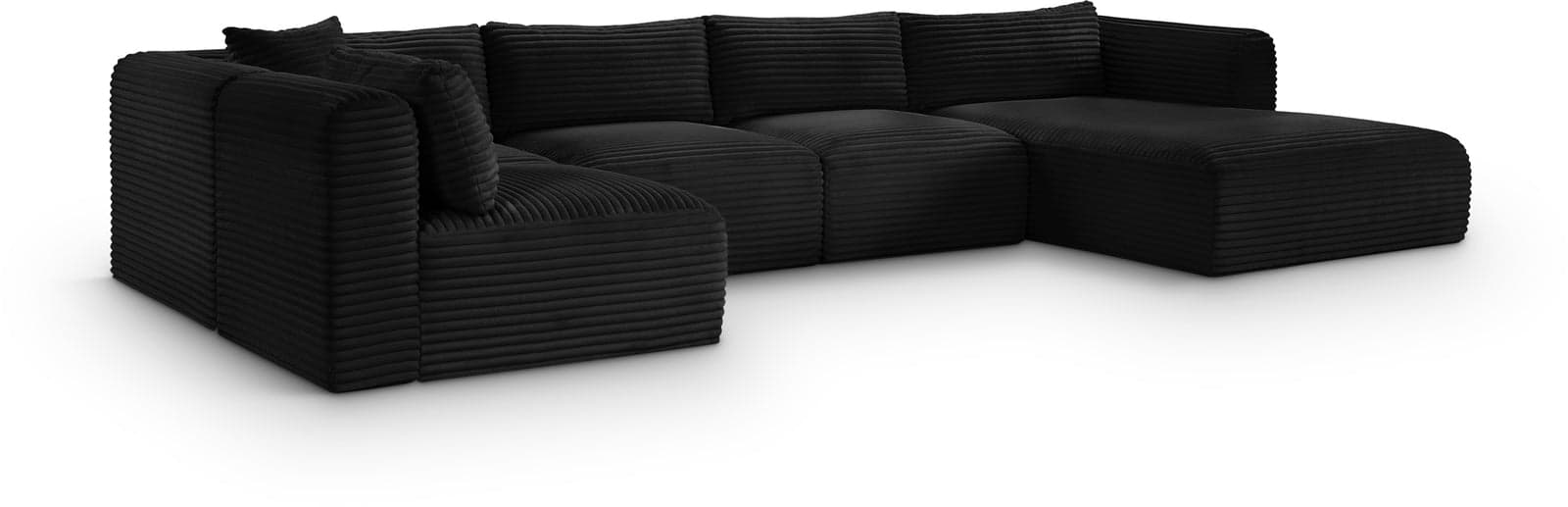 Faye 145" Black Corduroy Performance Fabric Upholstered Sectional, 5-Piece (Style 2) — Vista 1 (1/3)