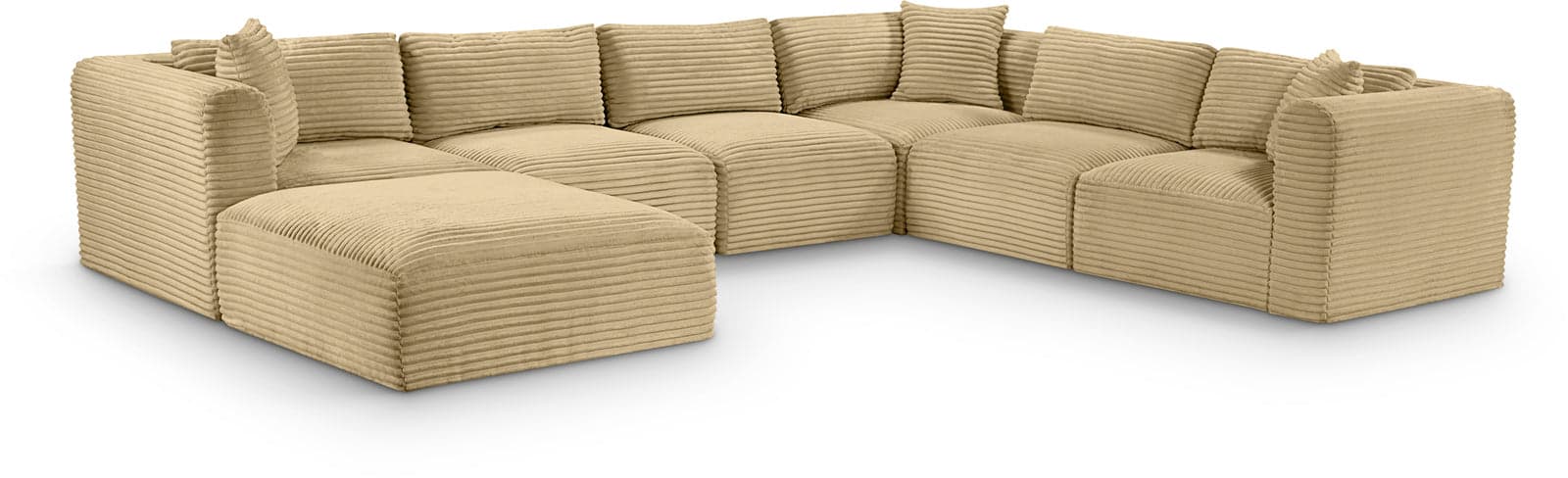 Faye 140" Camel Corduroy Performance Fabric Upholstered Sectional, 7-Piece — View 1 (1/3)