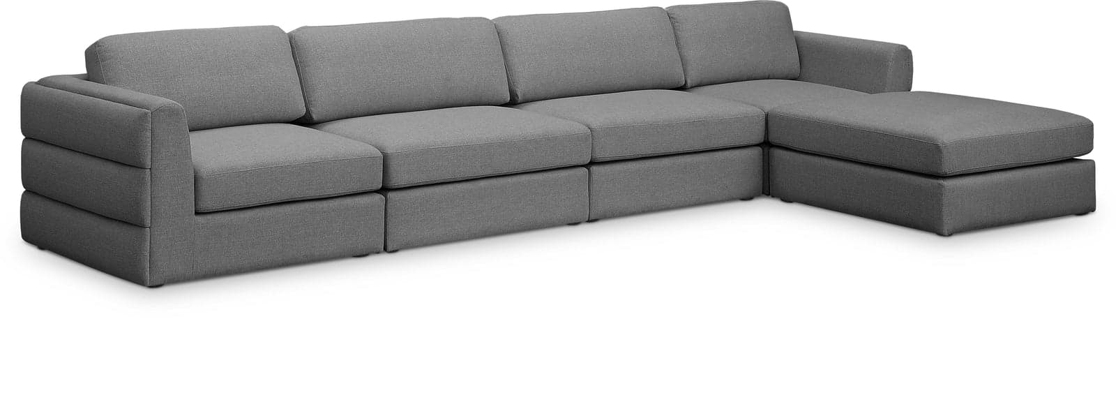 Celeste 152" Grey Linen Textured Fabric Upholstered Sectional, 5-Piece — View 1 (1/3)