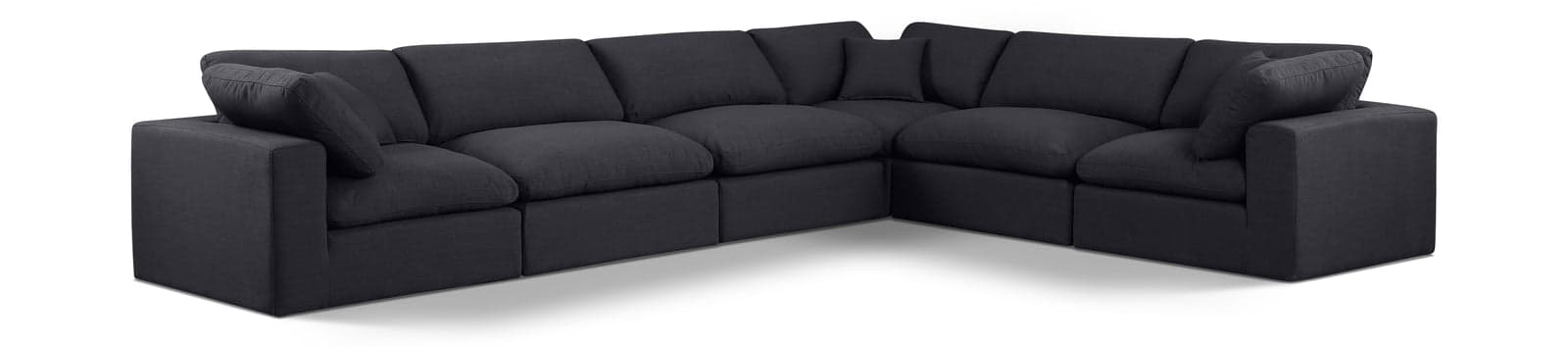 Farrah 158" Black Linen Textured Fabric Upholstered Sectional, 6-Piece — Vista 1 (1/3)