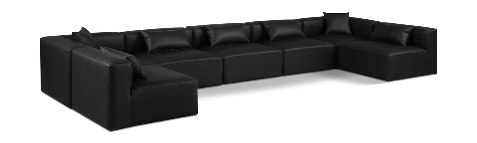 Farrah 180" Black Vegan Leather Upholstered Sectional, 7-Piece — View 1 (1/3)