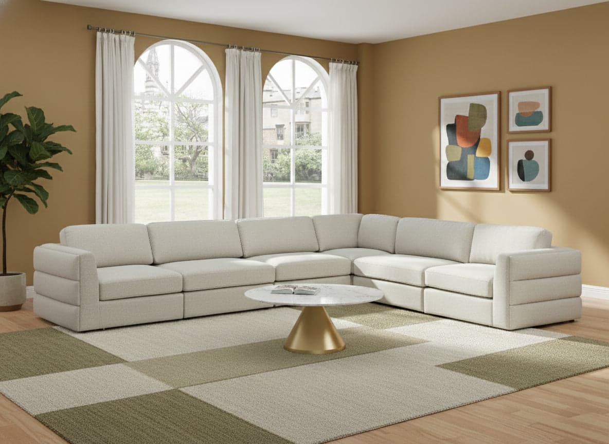 Celeste 152" Beige Linen Textured Fabric Upholstered Sectional, 6-Piece (Style 3) — Vista 1 (1/3)