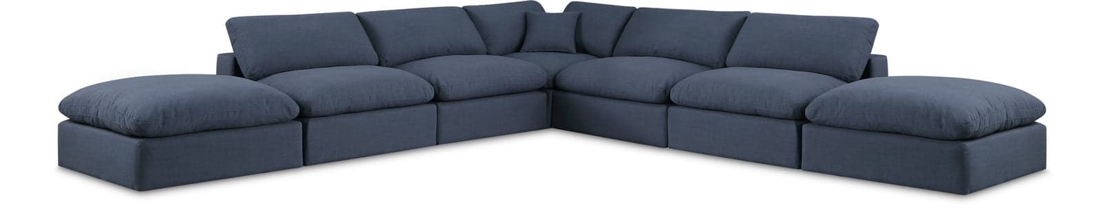 Farrah 157" Navy Linen Textured Fabric Upholstered Sectional, 7-Piece — View 1 (1/3)