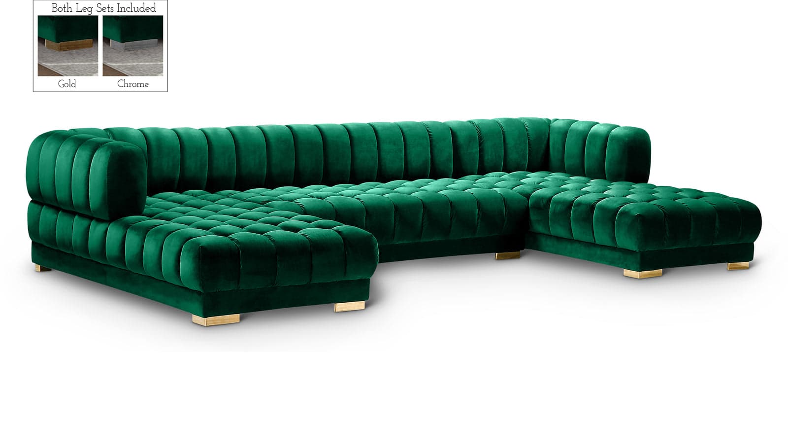 Darcy 143" Green Velvet Upholstered Sectional, 3-Piece — View 1 (1/3)