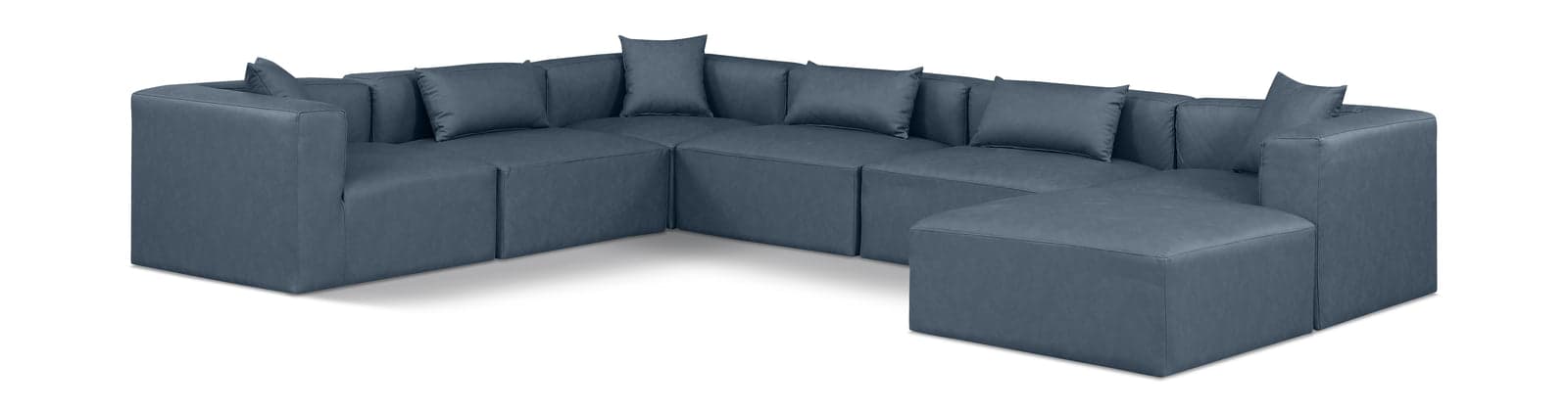 Farrah 144" Navy Vegan Leather Upholstered Sectional, 7-Piece — Vista 1 (1/3)