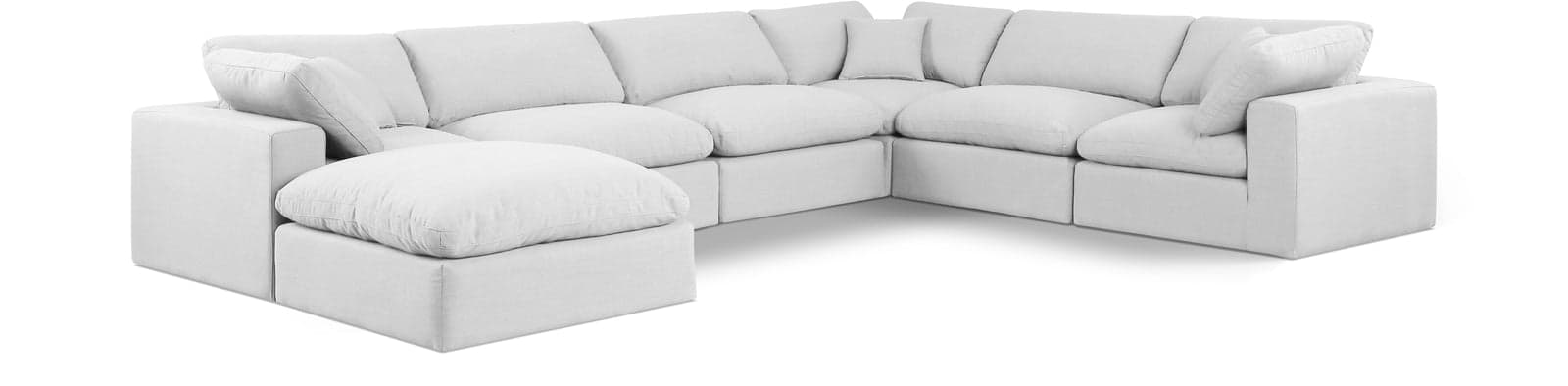 Farrah 158" White Linen Textured Fabric Upholstered Sectional, 7-Piece — View 1 (1/3)