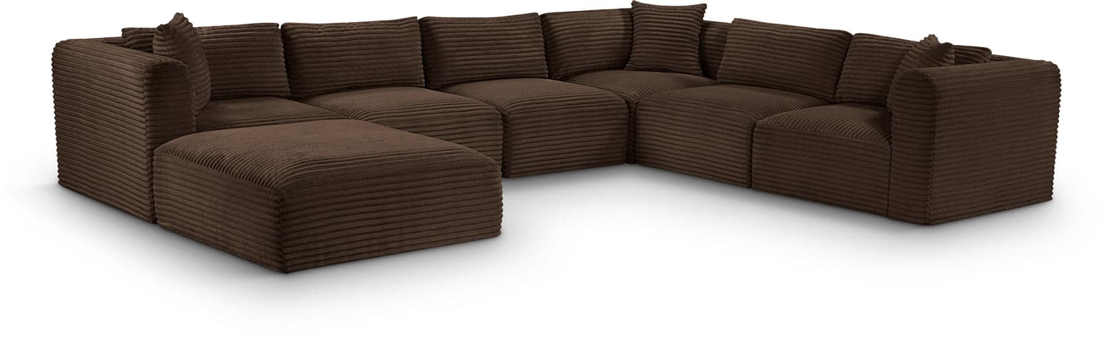 Faye 140" Brown Corduroy Performance Fabric Upholstered Sectional, 7-Piece — Vista 1 (1/3)
